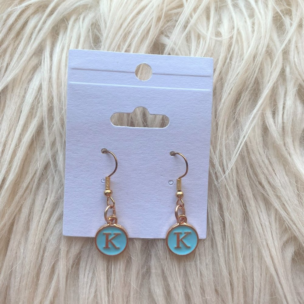 Letter K Light Blue Charm Earrings